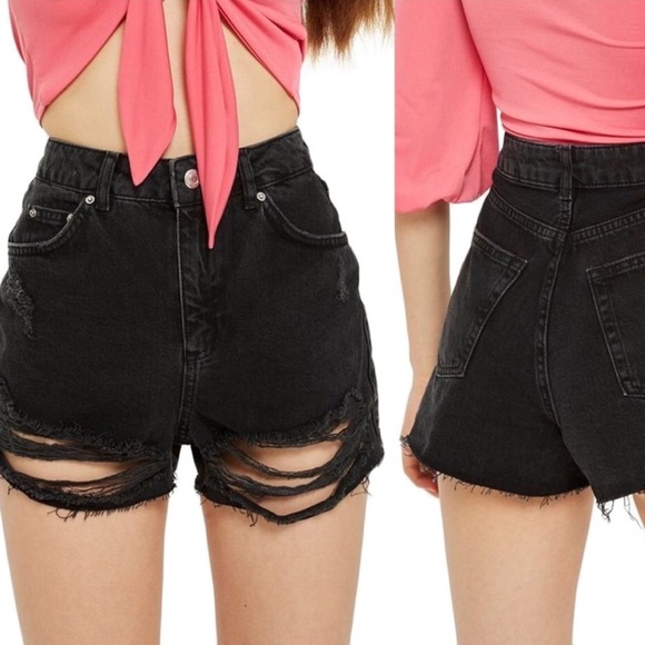 Topshop Pants - Topshop mom Moto black distressed high rise shorts